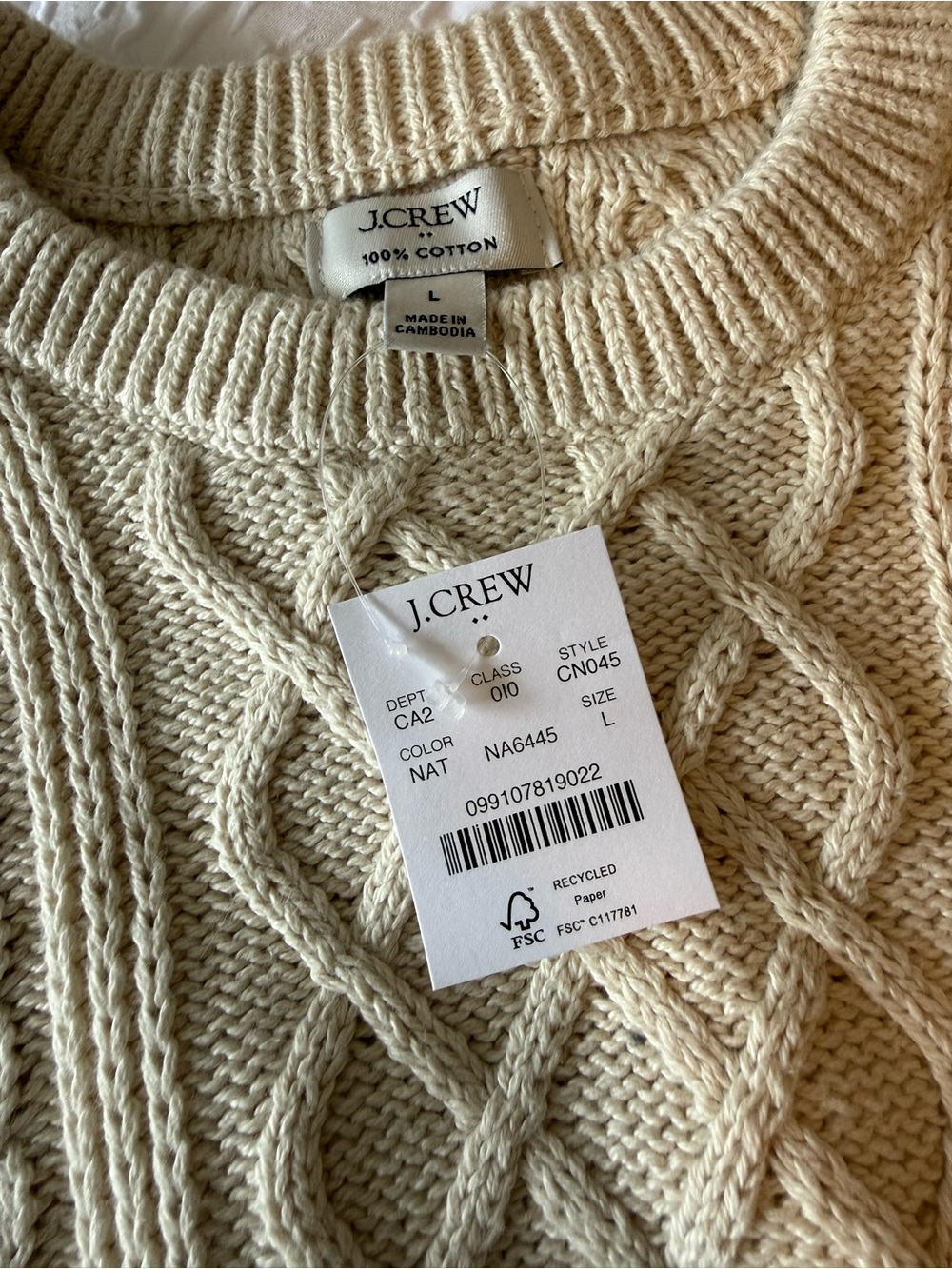 J. Crew Cable Knit Crewneck Sweater - Cream NWT - Picture 7 of 7